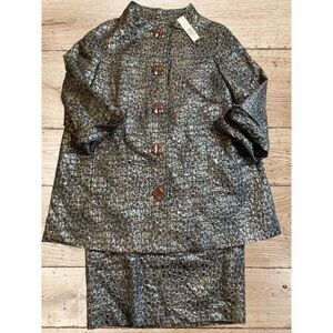 Ellen Tracy Skirt Suit Size 8 Medium Gray Metallic TEMUA186 Aline Pencil Skirt‎